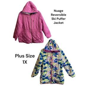 Nuage Coat Women's XL Pink/Camo Reversible Puffer Quilted Hood Full Ski